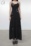 SWAYING 24 Autumn and Winter Crochet Splicing Suspender Long Skirt SW-SW24AW2L09-HEIHUI Black and Gray SW-SW24AW2L08